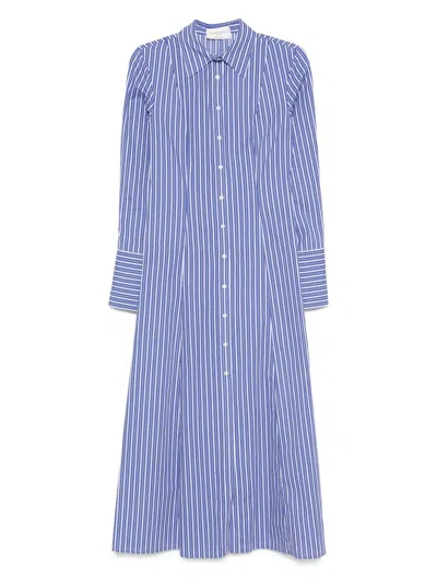 Brandon Maxwell Sammy Striped Collared Midi Shirtdress In Multi