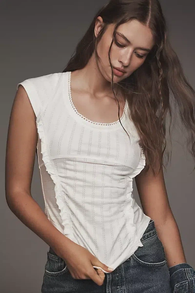 Pilcro Textured Cap-sleeve Tee In White