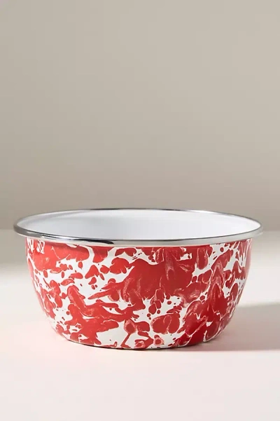 Golden Rabbit Swirl Enamel Salad Bowl In Red