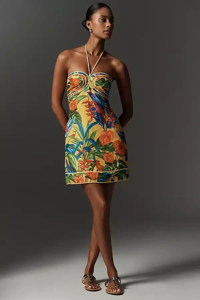 Farm Rio Bright Nature Linen Halter Minidress