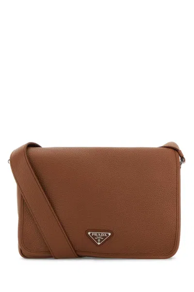 Prada Cognac-coloured Leather Shoulder Bag Men In Brown