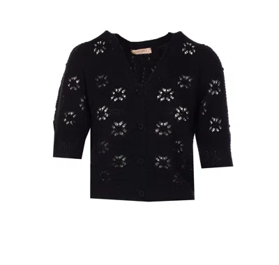 Twinset Open-knit V-neck Cardigan In Black