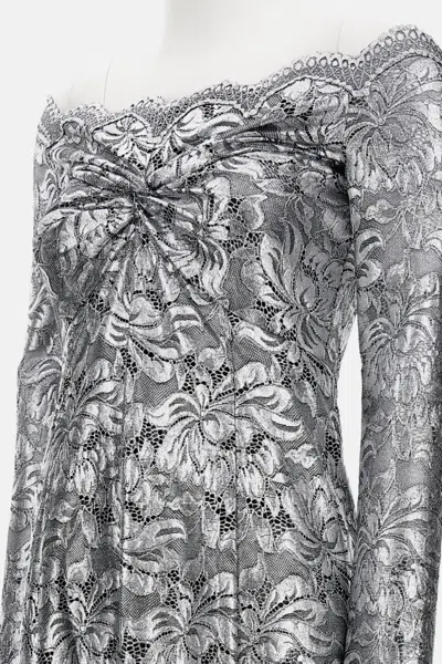 Rabanne Womens Black Silver Lace Off-shoulder Stretch-woven Midi Dress In Gray