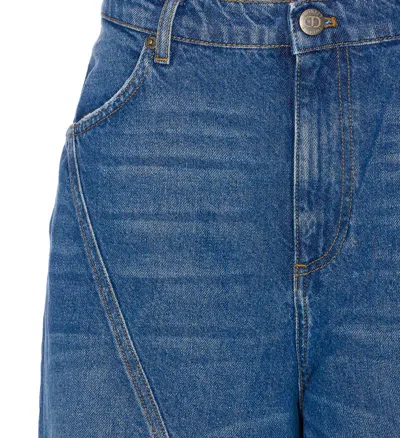 Twinset Wide Leg Jeans Contrast Stitching In Blue