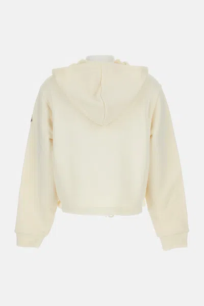 Moncler Ivory Zip-up Hoodie With Knit Details In White