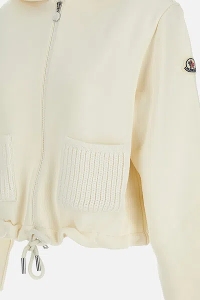 Moncler Ivory Zip-up Hoodie With Knit Details In White
