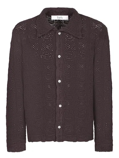 Séfr Myles Brown Knitted Cotton Shirt In Brown