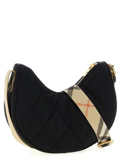 Burberry Curved Quilted Black Handbag With Gold-tone Hardware In Gray
