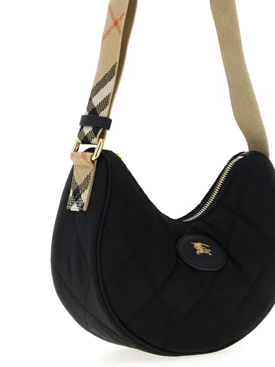 Burberry Curved Quilted Black Handbag With Gold-tone Hardware In Gray