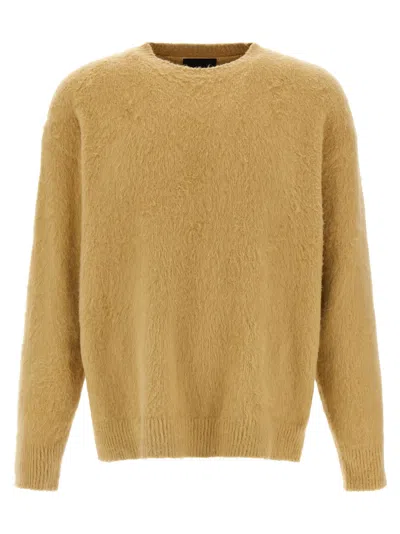 Roberto Collina Crew Neck Shearling Cotton Sweater In Brown