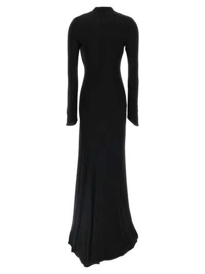 Attico Asymmetrical V-neck Dress With Flared Train In Black