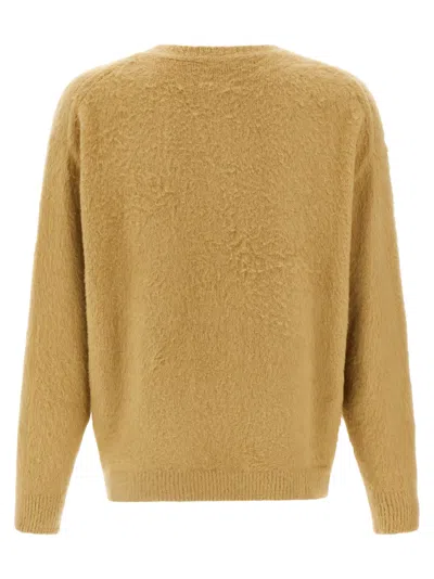 Roberto Collina Crew Neck Shearling Cotton Sweater In Brown
