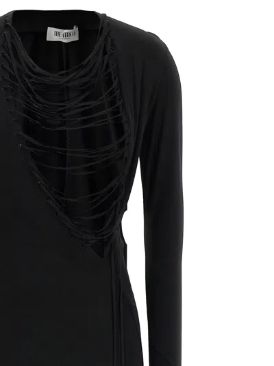Attico Asymmetrical V-neck Dress With Flared Train In Black