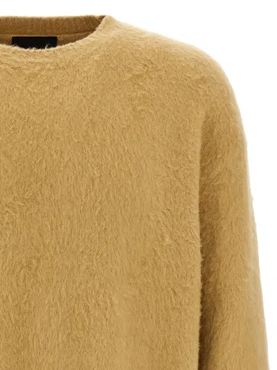 Roberto Collina Crew Neck Shearling Cotton Sweater In Brown