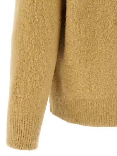Roberto Collina Crew Neck Shearling Cotton Sweater In Brown