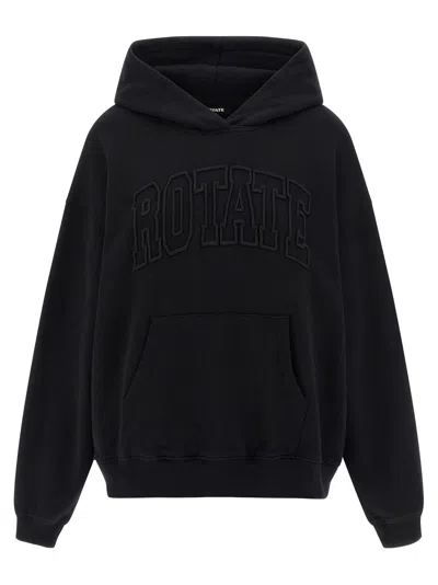 Rotate Birger Christensen Heavy Cotton Sweatshirt With Hood And Pouch Pocket In Black