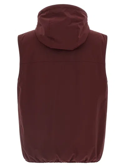 Brunello Cucinelli Hooded Vest With Elastic Hem And Side Zipper Pockets In Burgundy