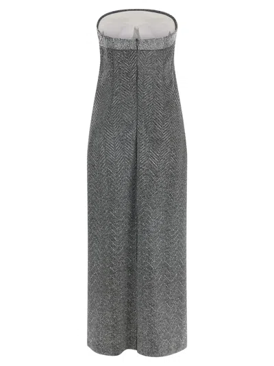 Ermanno Scervino Rhinestone-embellished Midi Dress With Herringbone Pattern In Gray