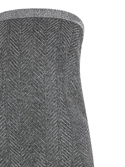 Ermanno Scervino Rhinestone-embellished Midi Dress With Herringbone Pattern In Gray