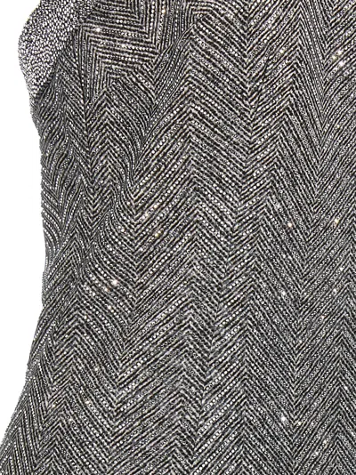 Ermanno Scervino Rhinestone-embellished Midi Dress With Herringbone Pattern In Gray