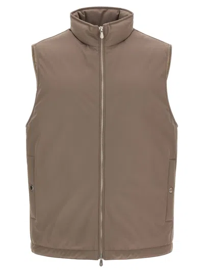 Brunello Cucinelli Quilted High Collar Sleeveless Vest In Brown