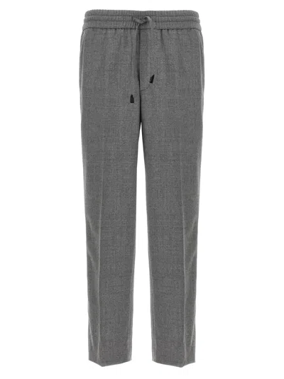 Brioni Elastic Waistband Trousers With Side And Back Pockets In Gray