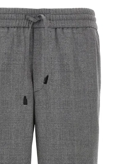 Brioni Elastic Waistband Trousers With Side And Back Pockets In Gray