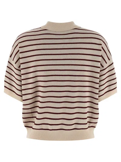 Rotate Birger Christensen Striped Polo Shirt With Logo Patch In Multi