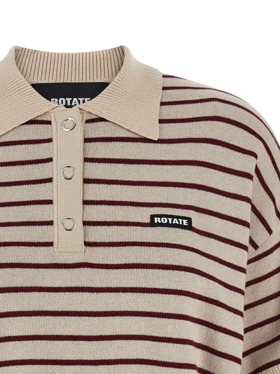 Rotate Birger Christensen Striped Polo Shirt With Logo Patch In Multi