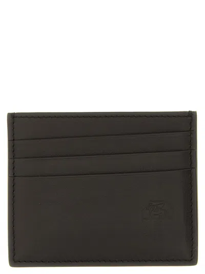 Brunello Cucinelli Compact Textured Cardholder Contrast Stitching In Black
