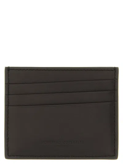 Brunello Cucinelli Compact Textured Cardholder Contrast Stitching In Black