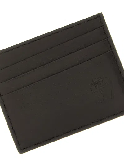 Brunello Cucinelli Compact Textured Cardholder Contrast Stitching In Black