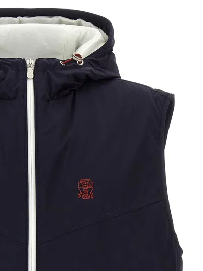 Brunello Cucinelli Water-repellent Technical Fabric Hooded Vest In Blue