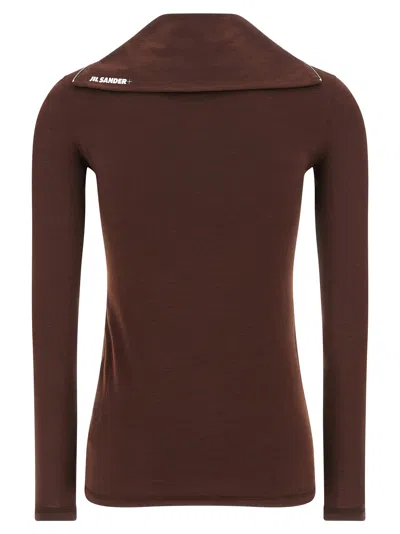 Jil Sander Half-zip T-shirt High Collar In Brown