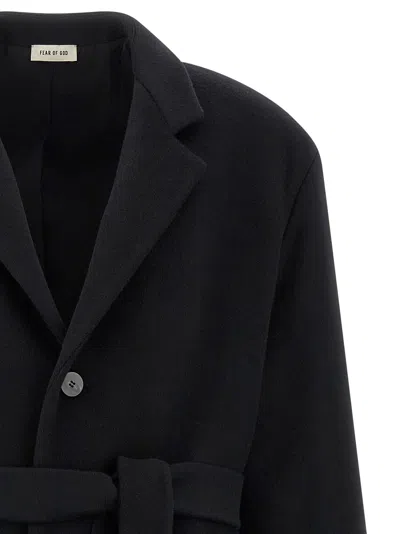 Fear Of God Belted Long Coat Lapel In Black