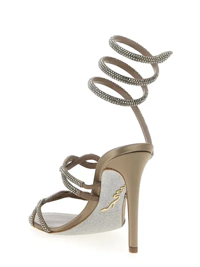 René Caovilla Crystal Satin Braided Snake-wrap Sandals In Gray