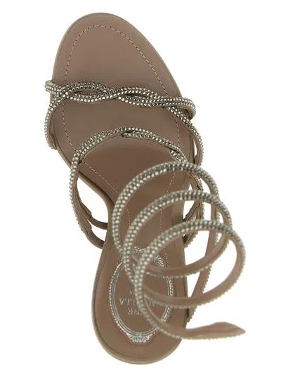 René Caovilla Crystal Satin Braided Snake-wrap Sandals In Gray