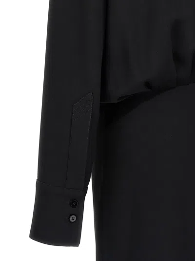 Attico V-neck Slit Midi Dress With Satin Piping In Black