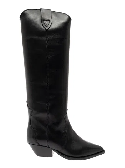 Isabel Marant Denvee Black Knee-high Boots With Medium Block Heel In Leather Woman