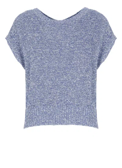 Kangra Cashmere Kangra Sleeveless Blue Cashmere Cotton Blend Sweater In Blue
