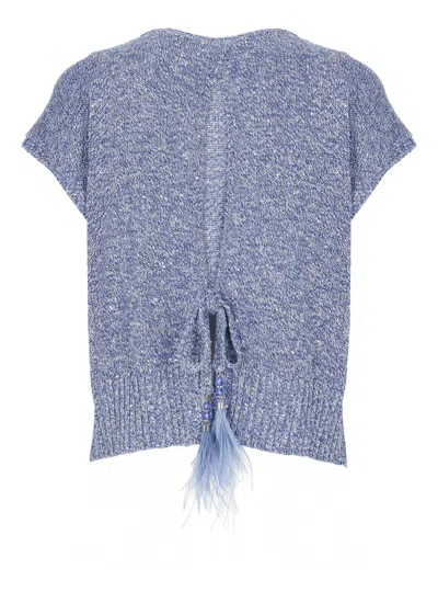 Kangra Cashmere Kangra Sleeveless Blue Cashmere Cotton Blend Sweater In Blue