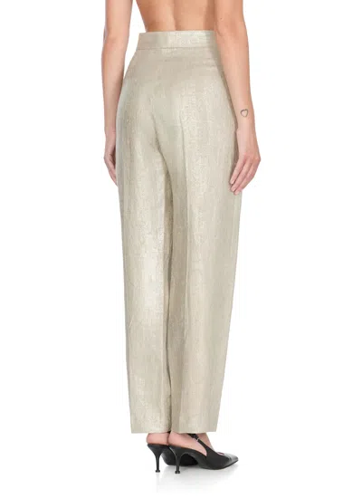 Antonelli Wide Leg Gold Linen Pants With Side Zip In White