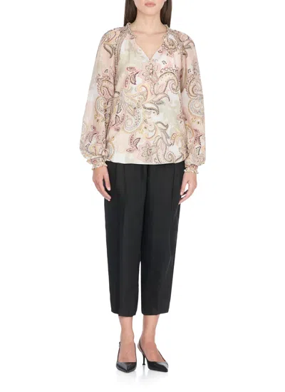 Hale Bob Silk Blend Blouse With All-over Paisley Pattern In Brown