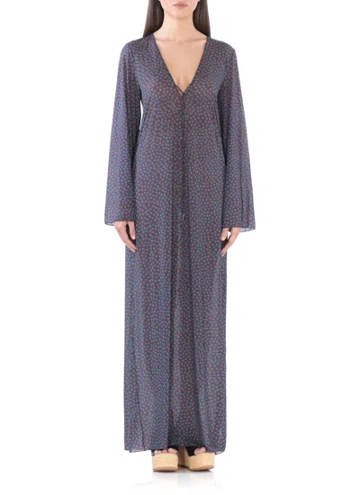 Fisico Cristina Ferrari Fisico Maxi Dress With V-neck In Gray