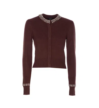 Pinko Crystal-embellished Cardigan In Red