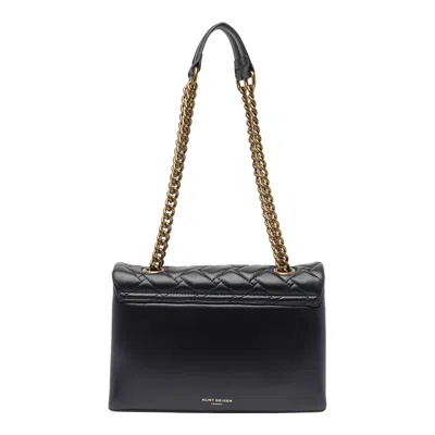 Kurt Geiger Quilted Calf Leather Shoulder Bag With Gold-tone Clasp In Black