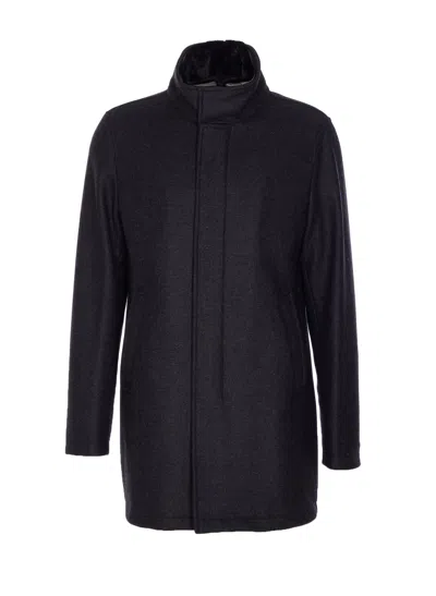 Herno Antracite Coat With Zip And Buttons Closure