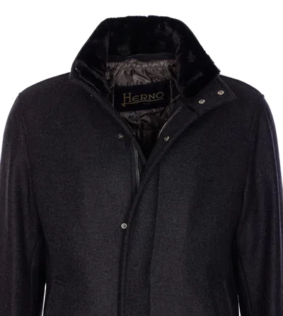 Herno Antracite Coat With Zip And Buttons Closure