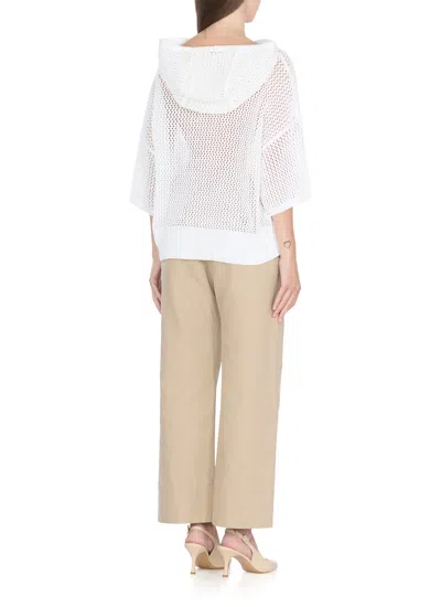 Antonelli Perforated White Cotton Sweater With Relaxed Fit