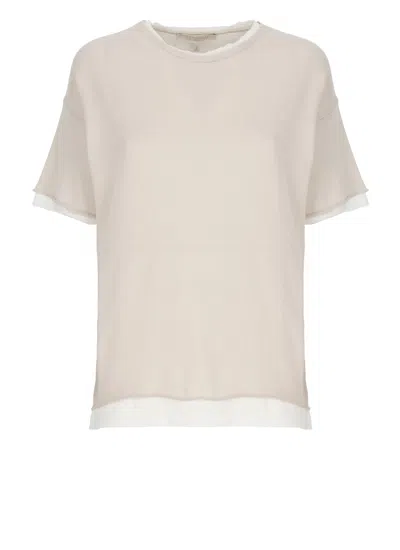 Antonelli Crew Neck Cotton T-shirt With Contrasting Details In Neutral